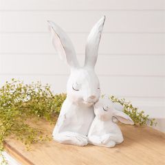 Distressed White Momma and Baby Bunny Bust Figure