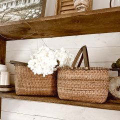 Double Handled Rattan Basket Set of 2