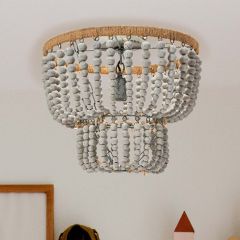 Draped Distressed Wood Bead Ceiling Light