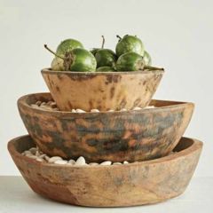 Round Hand Carved Dough Bowl Set of 3
