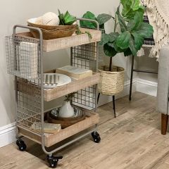 Metal With Wood Rolling Cart