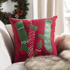 Christmas Stockings Applique Accent Pillow