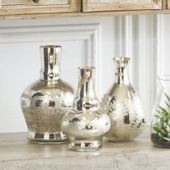 Etched Mercury Glass Bud Vase Set of 3
