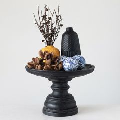 Large Dark Mango Wood Pedestal Tray