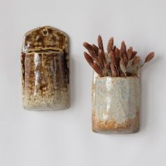 Primitive Style Stoneware Wall Planter Set of 2