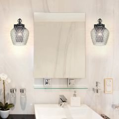 Embossed Diamond Cut Glass Wall Sconce In Matte Black