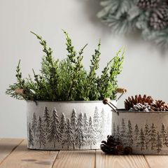 Embossed Pine Handled Metal Bucket Set of 3