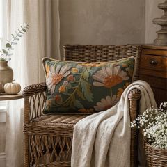 Embroidered Autumn Flowers Cotton Slub Pillow