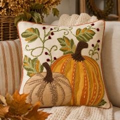 Embroidered Autumn Pumpkins Accent Pillow