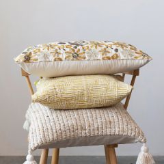 Embroidered Floral Cotton Lumbar Pillow