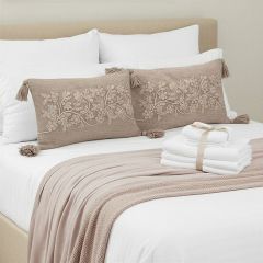Embroidered Floral Tasseled Lumbar Pillow