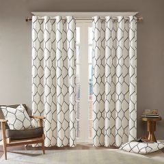 Embroidered Geometric Print Curtain Panel