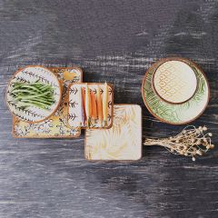 Enameled Acacia Wood Serving Set