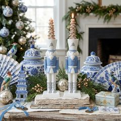 English Country Christmas Nutcracker Taper Holder Set of 2