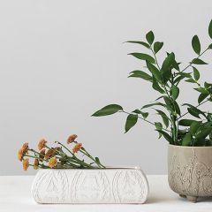 Etched Floral Reactive Glaze Stoneware Planter