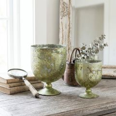 Etched Olive Green Mercury Glass Chalice