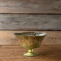 Etched Olive Mercury Glass Compote Bowl