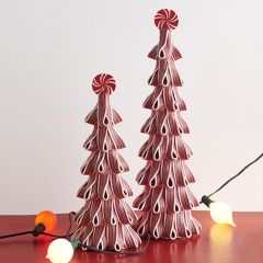 Red and White Ribbon Candy Trees Set of 2