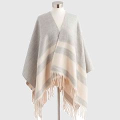 Grey and White Woven Cape with Fringe