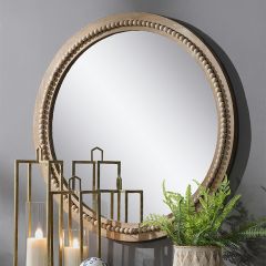 Round Beaded Wood Accent Mirror