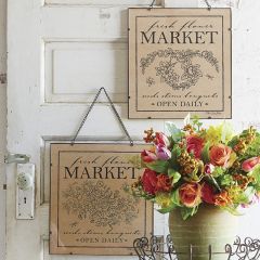 Metal Flower Market Sign Set of 2