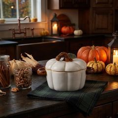 Fall Farmhouse White Pumpkin Treat Jar
