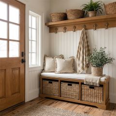 Farmhouse Basket Storage Bench
