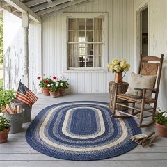Farmhouse Blues Oval Braided Jute Area Rug With Pad