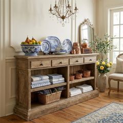 Distressed Farmhouse Grand Console Cabinet