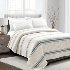 Farmhouse Stripe Kantha Pick Stitch Coverlet Navy