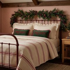 Farmhouse Stripe Kantha Pick Stitch Coverlet Red