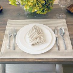 Farmhouse Ticking Stripe Placemats Neutral Set of 4