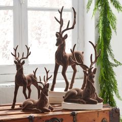 Faux Brown Velvet Large Deer Set of 2