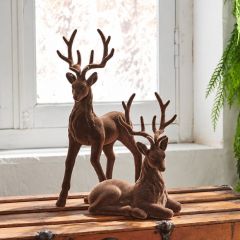 Faux Brown Velvet Medium Deer Set of 2