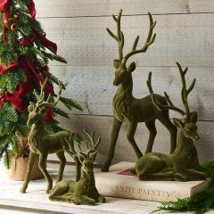 Faux Green Velvet Large Deer Set of 2