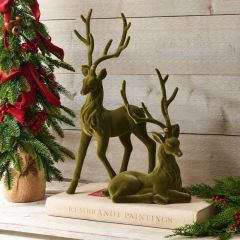 Faux Green Velvet Large Deer Set of 2