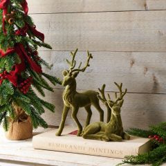 Faux Green Velvet Medium Deer Set of 2
