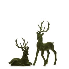 Faux Green Velvet Medium Deer Set of 2