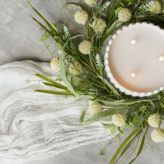 Faux Pastel Yellow Pom Pom Candle Ring