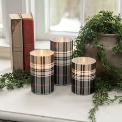 Festive Black Tartan Plaid Flameless Candle
