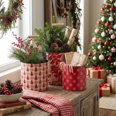 Festive Cozy Christmas Metal Buckets Set of 3