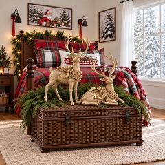 Festive Deer With Bow Figurine