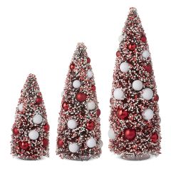 Festive Red And White Bottlebrush Tree Set of 3
