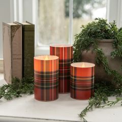 Festive Red Tartan Plaid Flameless Candle