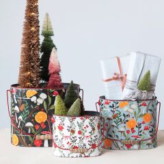 Festive Woodland Pattern Metal Bucket Set of 3
