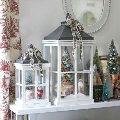 Fir Wood Windowpane Lantern Set of 2