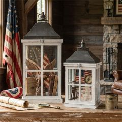Fir Wood Windowpane Lantern Set of 2