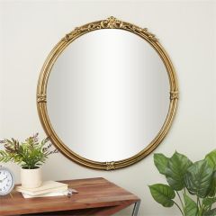 Floral Accented Gold Metal Scroll Wall Mirror