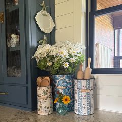 Floral Pattern Handled Metal Buckets Set of 3