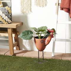 Floral Pattern Standing Rooster Planter